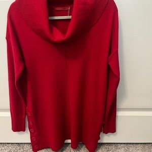 Red tunic sweater with side button detail